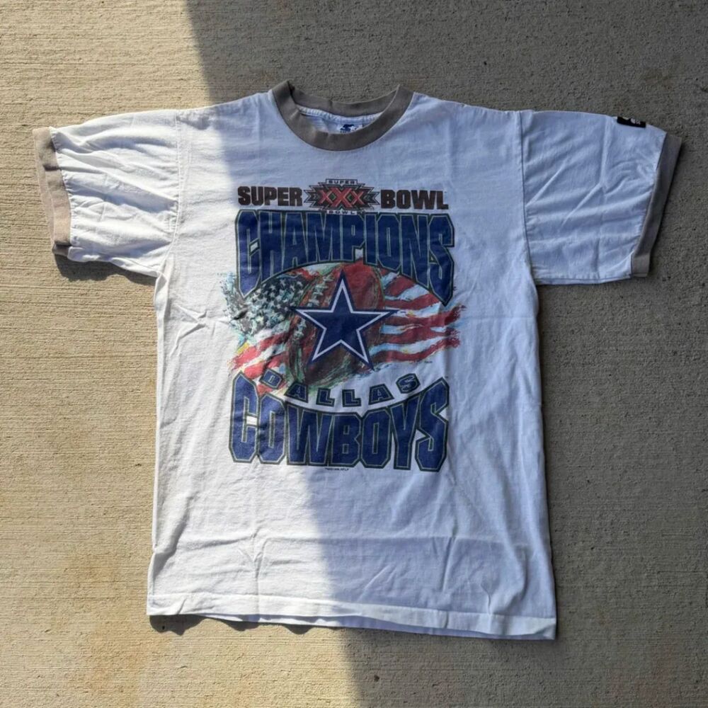 Vtg 1996 Starter Dallas Cowboys Super Bowl XXX Champions Ringer Shirt Mens M USA